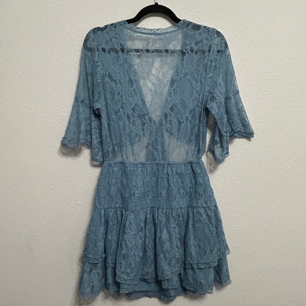 NEW Free People Lala Lace Mini Dress Baby Denim Blue Boho Romantic Femme Medium - Picture 3 of 9